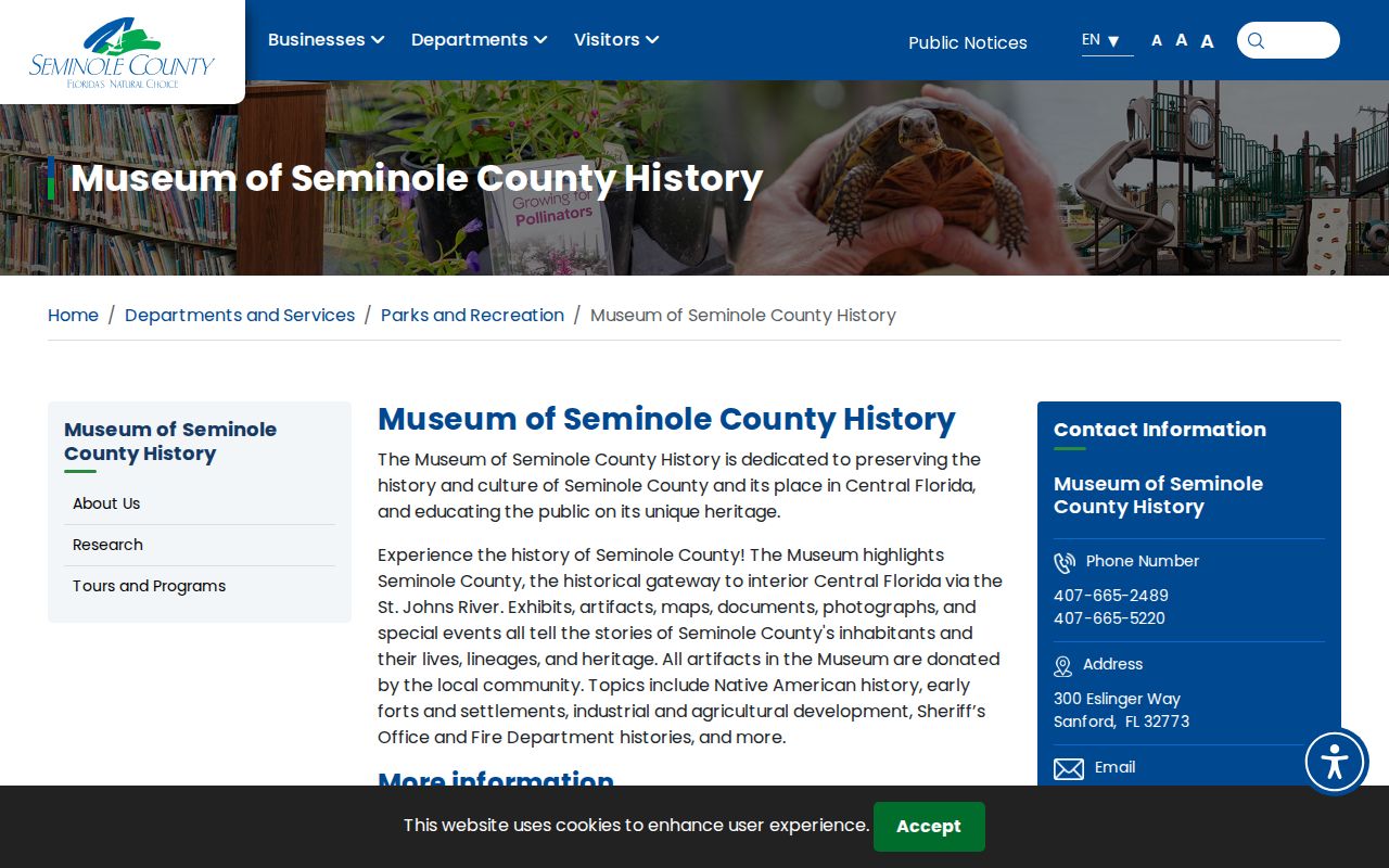 Museum of Seminole County History research page