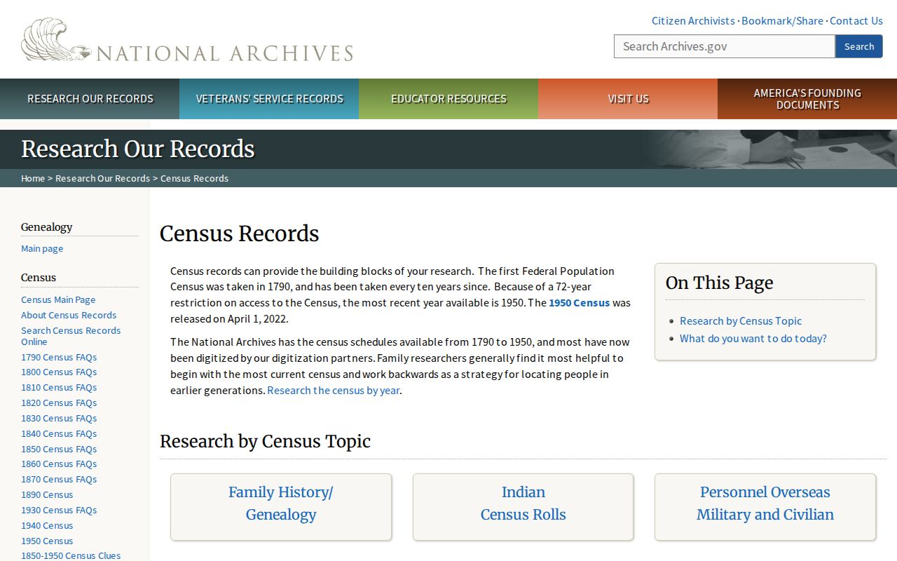 National Archives census research guide for tracing previous Oviedo residents
