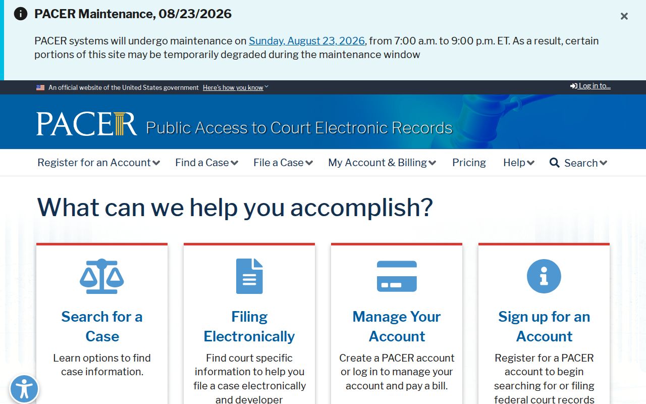 PACER federal court locator for an Oviedo resident lookup