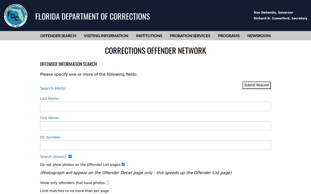 Florida corrections search used to verify an Oviedo name