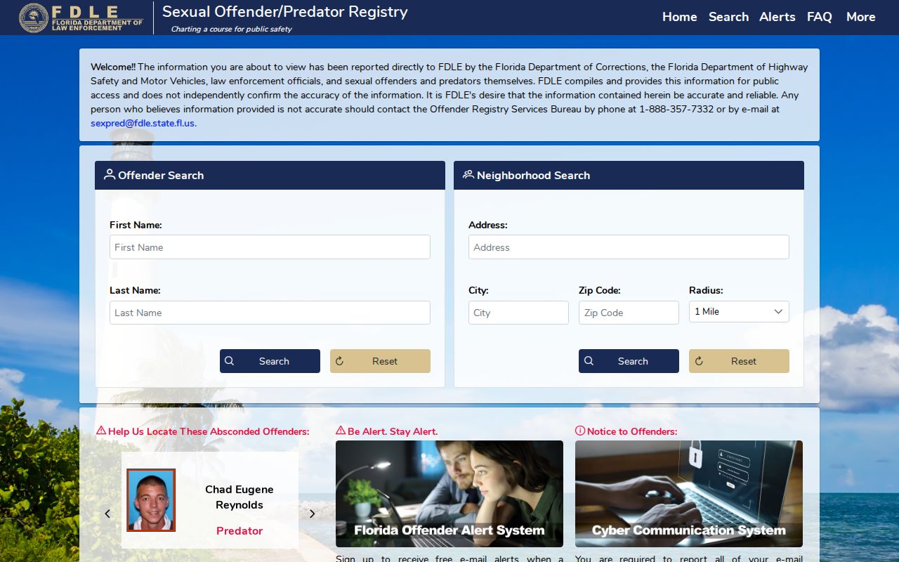FDLE offender registry name and location search for Oviedo