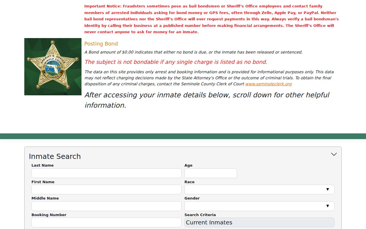 Seminole County custody portal for an Oviedo name search