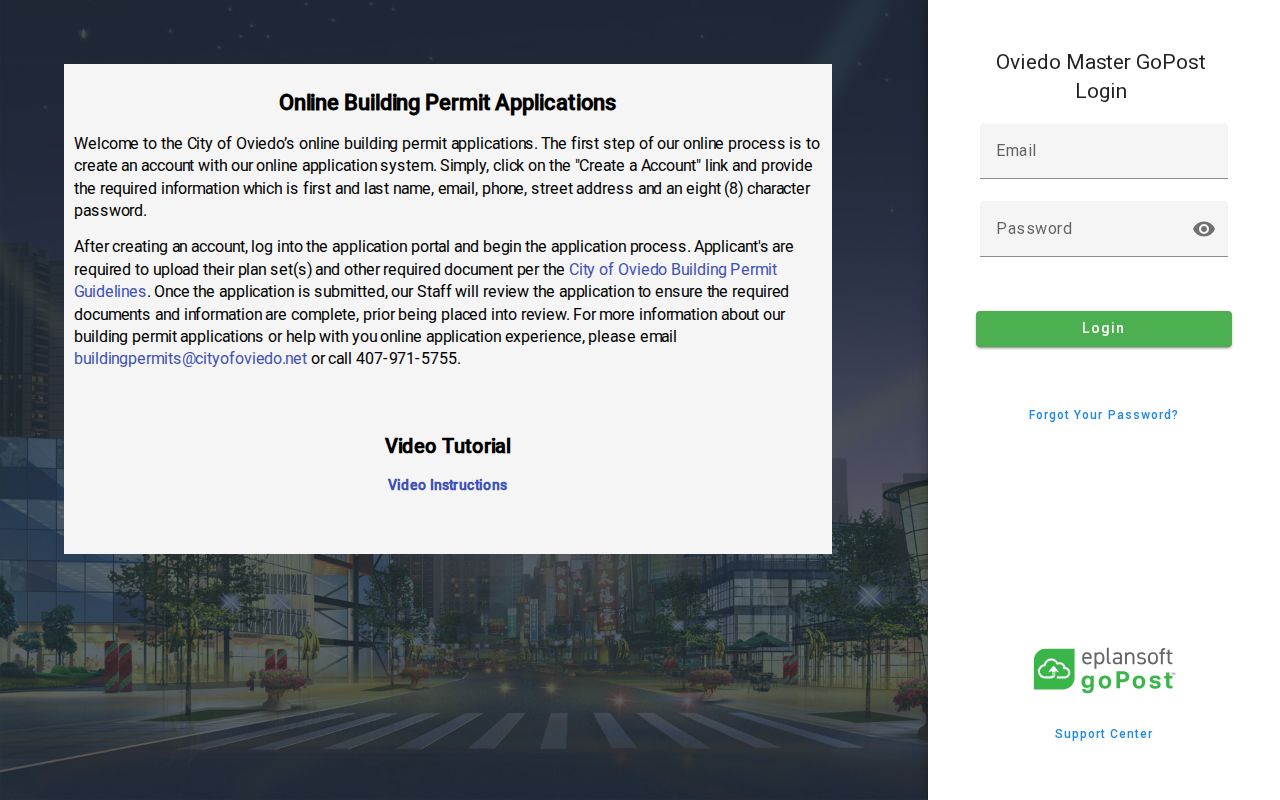 City of Oviedo permit application portal for addresses within city jurisdiction